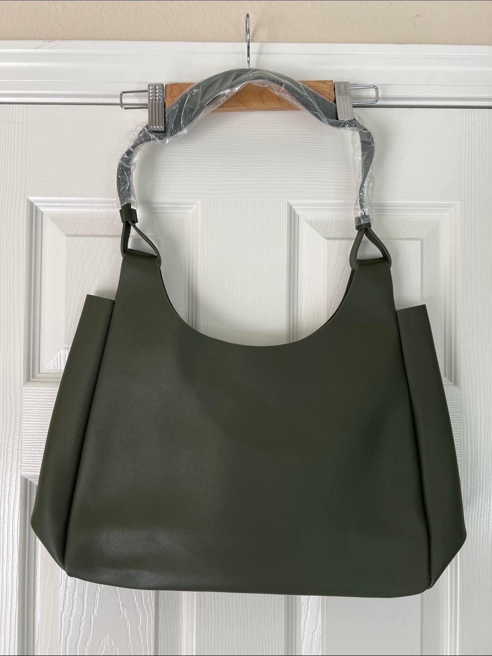 Neiman Marcus Olive Green Structured Shoulder Bag vegan leather